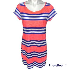 GAP Neon Pink Blue & White Stripe Short Sleeve T-shirt Dress - Size Medium